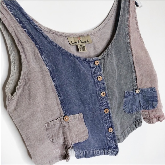 Sacred Threads Linen Patchwork Boho Crop Top M - Picture 3 of 7